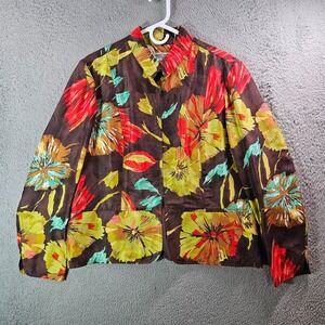 Coldwater Creek Open Front‎ Blazer Jacket Women XL 100% Silk Colorful Floral